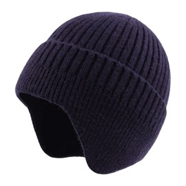 Zsedrut Winter Beanie Hat for Men Women Warm Knit Cuffed Beanie Wool Adult Toque(Eearflap Navy)