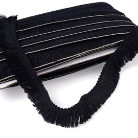 Craftdady 27 Yards Black Fringe Tassel Trim 25mm Polyerter Fibre Fringe Trim for Sewing Quilting DIY Home Decoration