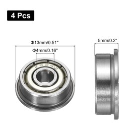 sourcing map F624ZZ Flanged Ball Bearing, 4pcs 4 x 13 x 5 mm Chrome Steel Double Shielded ABEC3 ZV2 Flange Bearings
