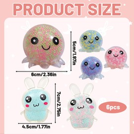 Stress Balls For Kids, 6 Pcs Squishy Fidget Toys, Stress Toys,Octopus And Rabbit Stress Relief Balls For Adults And Children, Sensory Toys For Adults And Children ,Office And Classroom Use