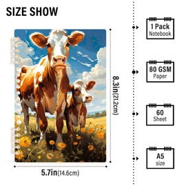 UMIRIKO Cute Two Cows Field Spiral Notebook Journal College Ruled Notebook 8.3"x5.7" Journal with 60 Lined Pages A5 Spiral Notebooks for Women Men 1 Pack 202b3907