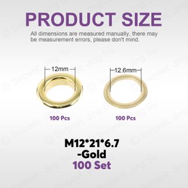 Swpeet 100 Pieces - 50 Sets 12 mm Hole Golden Eyelets Set - Thick Metal Eyelets Kit for Repair of Canvas, Leather, Curtains