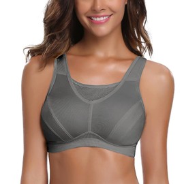 WingsLove High Impact Sports Bras for Women Full Coverage Wirefree Non Padded Workout Bras Full Support Plus Size Bra(Grey,34G)
