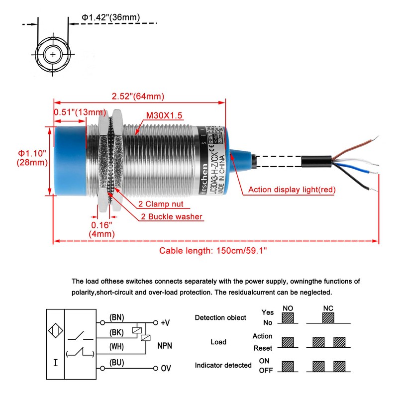 Heschen M30 Capacitive Proximity Sensor Switch, Non-Shield Type, LJC30A3-H-Z/CX, Detector