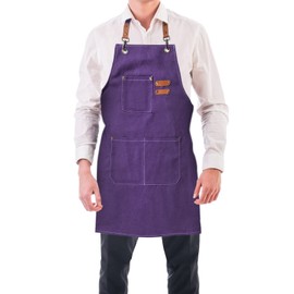 BOOWEN Unisex Apron Cotton Canvas Aprons with 3 Pockets Adjustable Size Men Kitchen Apron for Kitchen Grill Craft Garden Coffee House Bartender, purple