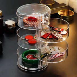 Guolich Schmuck Organizer Box 5 Schichten Clear Acryl 360 ° drehbar Kosmetik Aufbewahrungs-Spinhalter für Halskette Armband Ring Ohrring kleine Gegenstände Behälter Fall