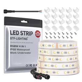 BTF-LIGHTING IP68 Waterproof Outdoor RGBW LED Strip 5050SMD RGB+Warm White(3000K-3500K) 4 Color in 1 DC24V 16.4ft 5m 60LED/m Multi-Colored Light White PCB Can Work Outdoor(No Adapter or Controller)