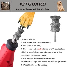 KITGUARD Diamond Dremel Dog Nail Grinder Bits for Rotary Tool-1/8'' Dremel Dog Nail Grinder Attachment-Pet Nail Grinder Bit Work for Animals Nail Care (C)