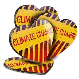 4 x Heart Coasters - Climate Change Warning Sign Cork Backed MDF Glossy Tea Coffee Accessory #50546
