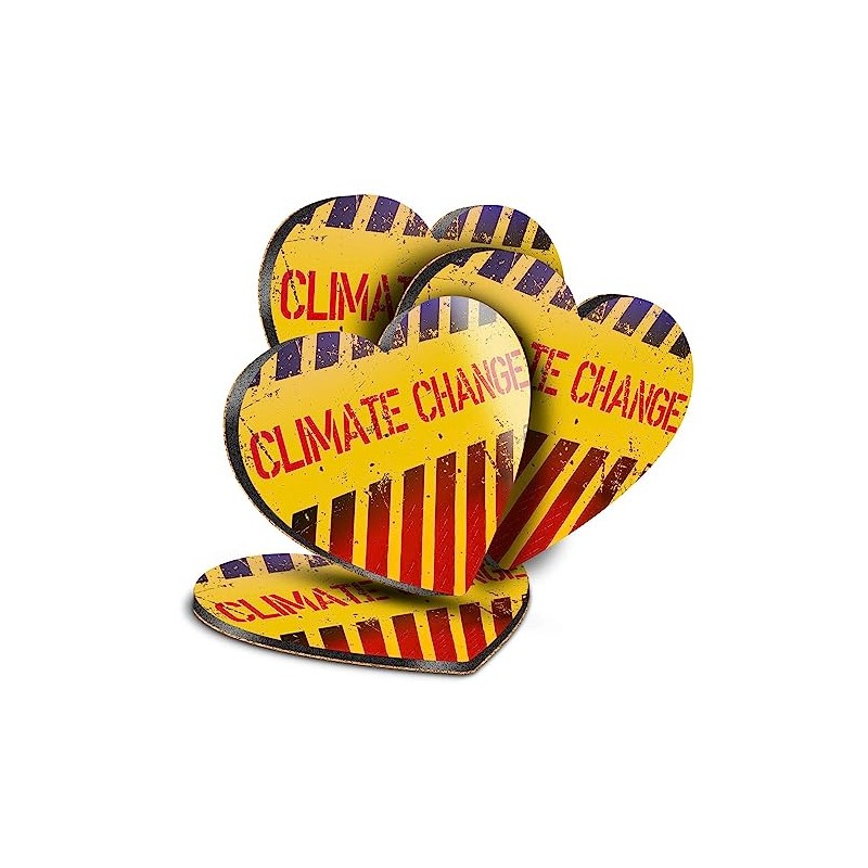 4 x Heart Coasters - Climate Change Warning Sign Cork