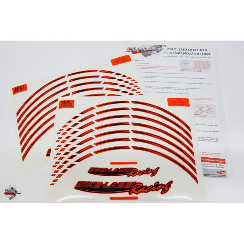 BIKE-label 760000 Wheel Rim Sticker Neon Red/Orange Stripes Black