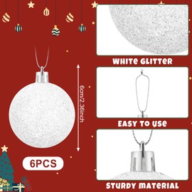 BBTO Glitter Christmas Balls Ornaments White Christmas Snowball Ornaments Set Mini Plastic Xmas Hanging Seasonal Decoration for Christmas Tree Winter Decor Party Wedding Supplies (24 Pcs,2.4 Inch)