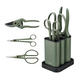 Fiskars Urban Plant Care Care 1075317 3-Piece Plant / Flower Scissors with Holder, Small Plant Shears with Holder, Stainless Steel/Plastic, Dark Green/Black