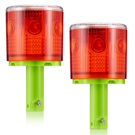 Kittmip 2 Pcs Solar Strobe Warning Traffic Light 360 Degree Single Column IP65 Waterproof Emergency Strobe Flashing Barricade Safety Road Construction Traffic Light(Red,Stand)