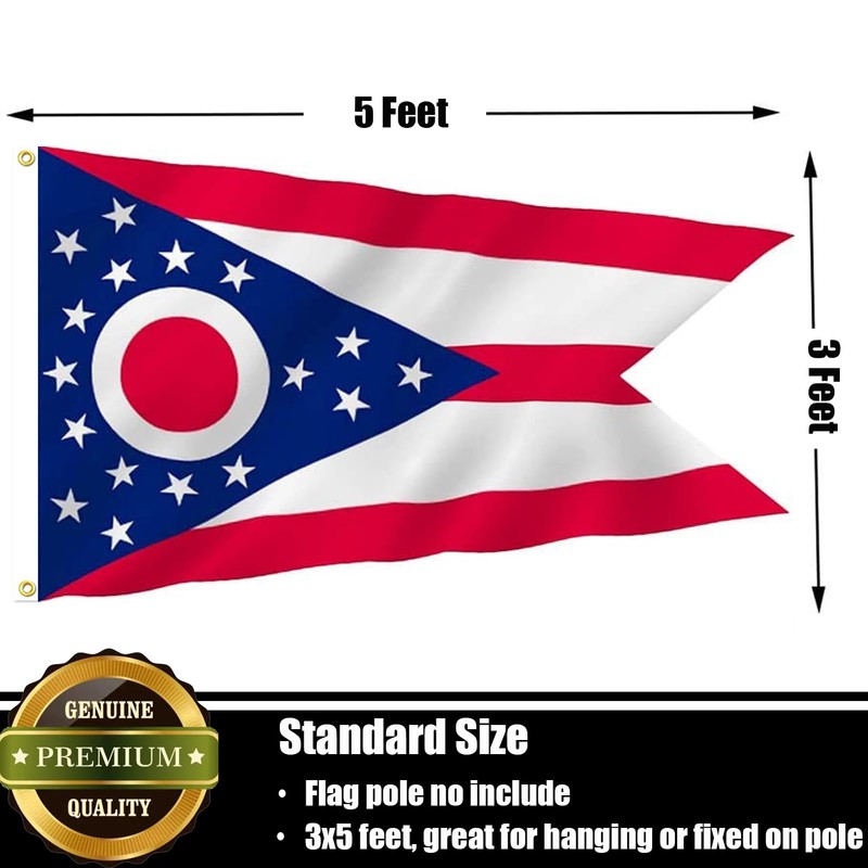 Nuibers Ohio Flag 3x5 FT Sturdy for Outside, Heavy Duty