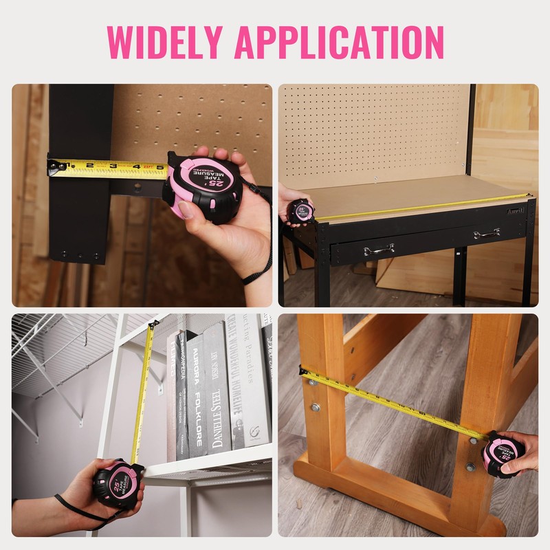 WORKPRO 25-FT Tape Measure with Fractions, 3 Brakes Retractable Measuring