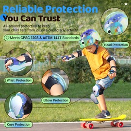 Vvinca Kids Toddlers Bike Helmet Adjustable for Ages 3-5-8 Years, Knee Pads and Elbow Pads Set Wrist Guard Sports Protective Gear Set for Roller Skate Bicycle Skateboard Scooter Boys Birthday Gift