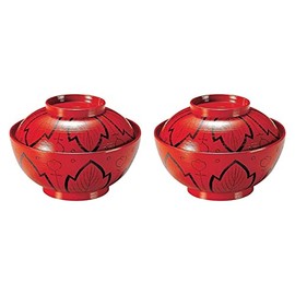 J-kitchens Set of 2 (Pair, Bowl) 4.5 Zoni Bowl, Vermilion Brush Yoshino