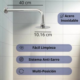 CNX Regadera Redonda De 4  Con Tubo De 40 Cm, Acero Inoxidable