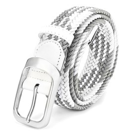 Uoocg Braided Belt Women's Men's Braided Belt Elastic Stretch Belt 3.4 cm Contrast Colours Stretchy Woven for Girls and Boys, White-grey-division