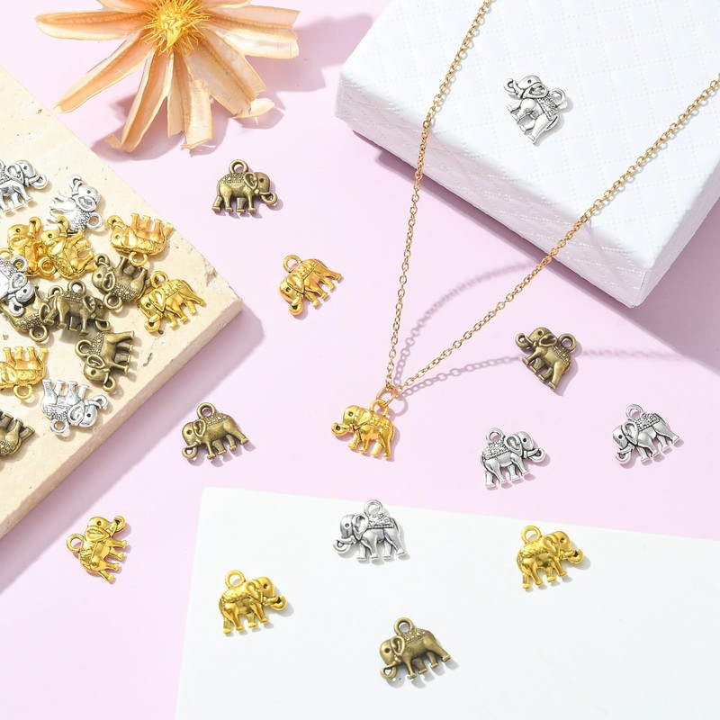 Ipotkitt 30Pcs/box Elephant Shape Alloy Charms Pendants Animal Charm Pendants