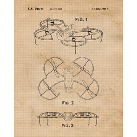 Vintage Flying Drones Machines Patent Prints, 4 (8x10) Unframed Photos, Wall Art Decor Gifts Under 20 for Home Office Garage Man Cave School College Engineer Student Teacher Coach NASA Aviation Champs