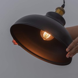LEDSone Industrial Black Ceiling Pendant Light Shades, 29cm Retro Vintage Style Curvy Dome Shaped Pendant Lamp Shade for Pendant Ceiling Lights