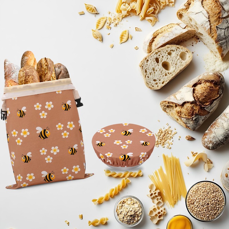 AMZDOTD Reusable Sourdough Bread Bags with Cotton Bowl Covers,Cotton Beeswax