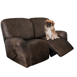 ANARACHON Leather Look Loveseat Recliner Covers Stay in Place 6-Piece Recliner Sofa Slipcover 2 Seater Reclining Couch Cover Furniture Protector Spandex Fabric Washable (Recliner Loveseat, Brown)