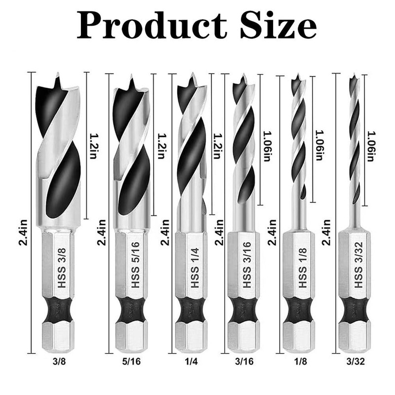 6 Piece Stubby Drill Set, Hexagonal Drill Bit Set, HSS