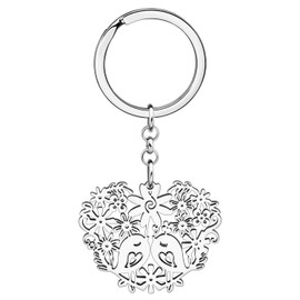 DALANE Stainless Steel Couples Heart Bird Key Ring Fashion Jewellery Valentine's Day Gifts for Women Girls Car Key Ring, Silver Plated B