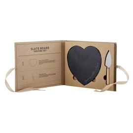 Creative Brands Corrugated Book Box Gift Set by Faithworks, 11 x 9-Inch, Heart Shaped Slate Charcuterie Board & Knife