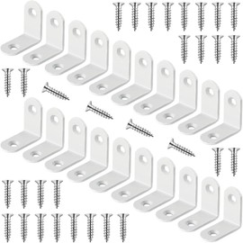 20 Pcs White L Bracket 1 Inch Stainless Steel Corner Braces, 25x25MM 90 Degree Right Angle Joint Brackets for DIY Wood, Furniture, Frame, with Screws