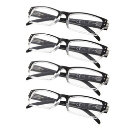 Gr8Sight 4-pack Rectangular Reading Glasses with Spring Hinges (BlackClear)
