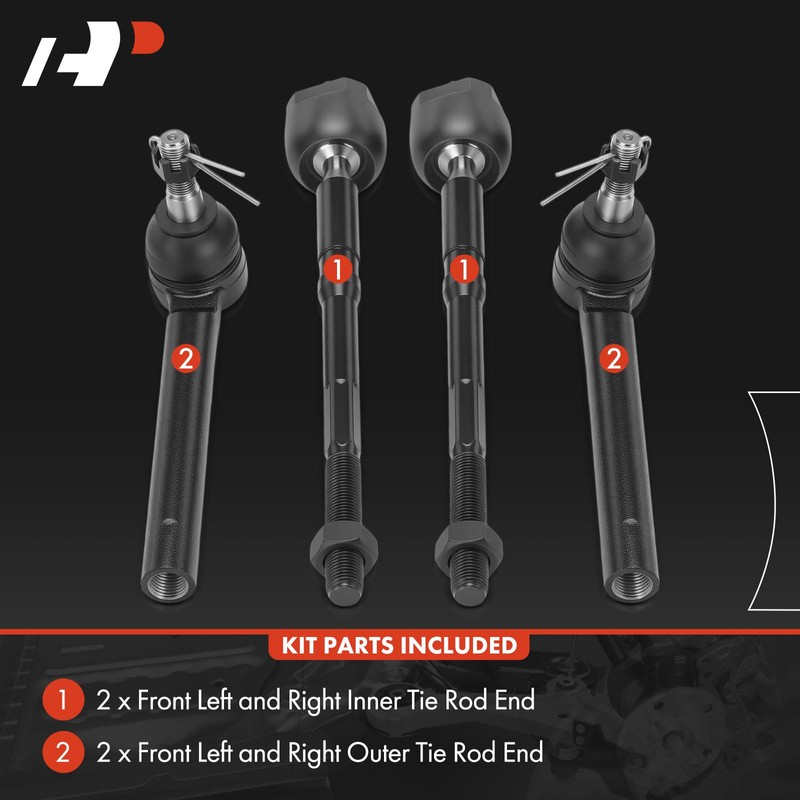 A-Premium Set of 4, Front Inner Outer Tie Rod End