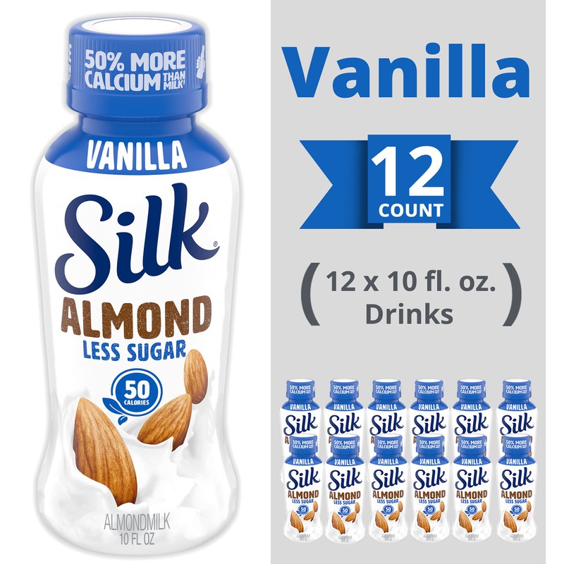 Silk Shelf-Stable Almondmilk, Less Sugar Vanilla, Dairy-Free, Vegan, Non-GMO Project