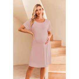 Ekouaer Women’s Nursing/Delivery/Labor/Hospital Nightdress Short Sleeve Maternity Nightgown with Button S-XXL, Dirty Pink, Large