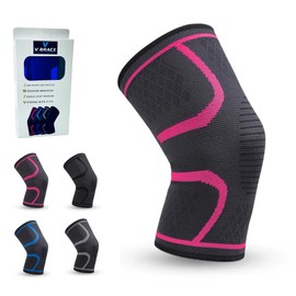 V-Fit: V Brace Knee Compression Sleeve, Knee Brace for Arthritis Pain and Support, Knee Brace for Women and Men Joint Support (X-Large, Pink)