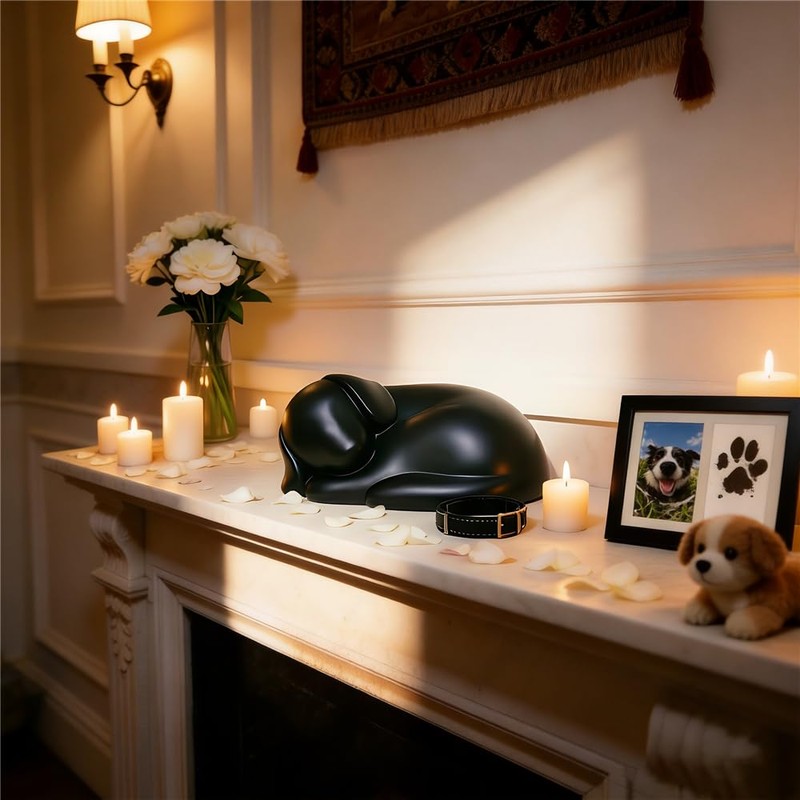 Sleeping Dog Pet Urn for Ashes, Resin Doggie Memorial Keepsake