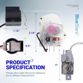 BlueStars 2198202 Cold Control Thermostat W10822278 Defrost Timer W10225581 Bimetal Thermostat Refrigerator Defrost Complete Kit Replacement – Compatible with Whirlpool Kenmore Refrigerators