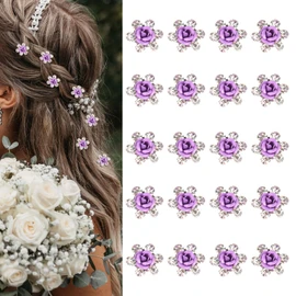 YISSION Hair Clip, 20Pcs Mini Purple Flower Hair Pins, Cute Rhinestone Hair Clips, Small Decorative Hair Clips, Wedding Hair Barrettes, Bridal Hair Accessories for Girls Women