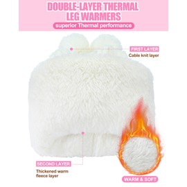 Shihanee Winter Fleece Lined Leg Warmers for Women Knit Long Leg Warmers Warm Fleece Lined Boot Socks for Skating Daily Wear (White,Bow with Pompom)