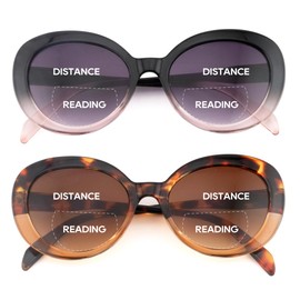 zooxsky 2 Pack Bifocal Reading Sunglasses for Women,Fashion Round Bifocus Sun Readers UV400(BR+BK 1.00)