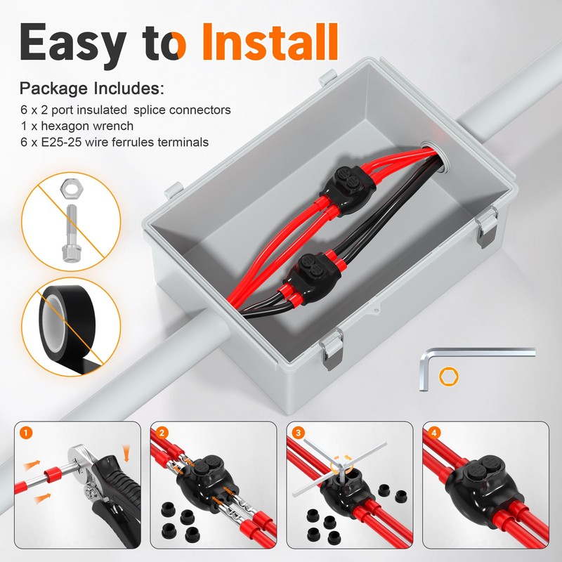Joinfworld 2 Port Insulated  Splice Connectors 2-14 AWG Aluminum to