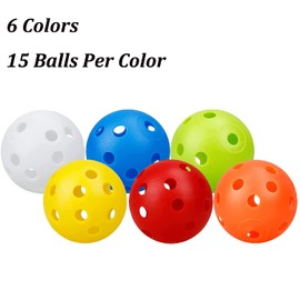 KISEER 90 Pack Colorful Plastic Practice Golf Balls Airflow Hollow Training Golf Balls with Nylon Mesh Golf Ball Bags for Driving Range, Swing Practice, Outdoor or Home Use