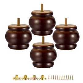 Metany 4PCS Wood Furniture Legs 2.56 inches Furniture Legs with Bolt Walnut Sofa Legs Couch Legs Replacement for Legs for Piano Bench, Chest-Turned-Coffee Table (Lantern Shape Walnut)