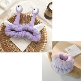 PETHOMEAU Face Wash Headband | Snail Skincare Headband | Cute Animal Head Hoop | Cartoon Fluffy Headband with Wristband for Women Girls (Purple)