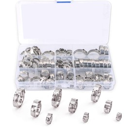 80 Pieces Single Ear Hose Clamps Adjustable Stainless Steel Pipe Clips Pipe Hose Fasteners Clips Fuel Line Hose Clamps Tightening Parts Assortment Kit, 6-23.6 mm