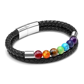 Zysta Natural Crystals Chakra Bracelet Womens 7 Chakra Crystal Stone Gemstone Leather Bracelet