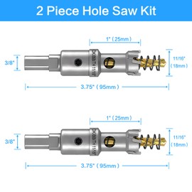 DKIBBITH TCT Hole Saw Set, 2-Pack 11/16" (18mm) Heavy Duty Tungsten Carbide Tipped Hole Cutters for Stainless Steel, Copper, Iron, Brass, Plastic with Titanium-Plated Pilot Drill Bits
